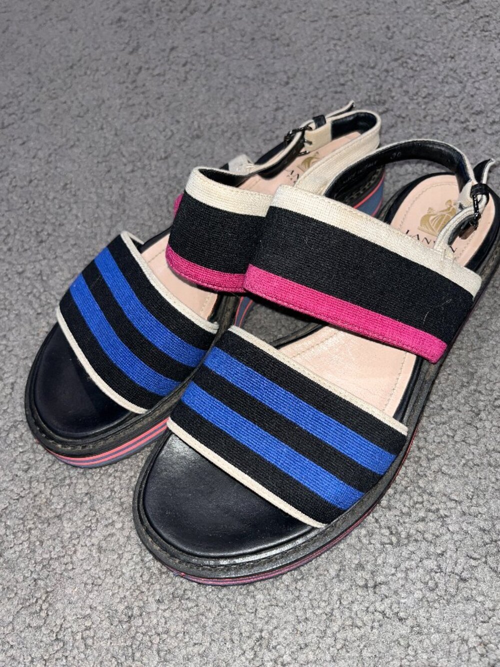 VINTAGE LANVIN PARIS MULTI-COLOR FABRIC STRAP SANDALS - DAD SANDALS - SIZE EU 39